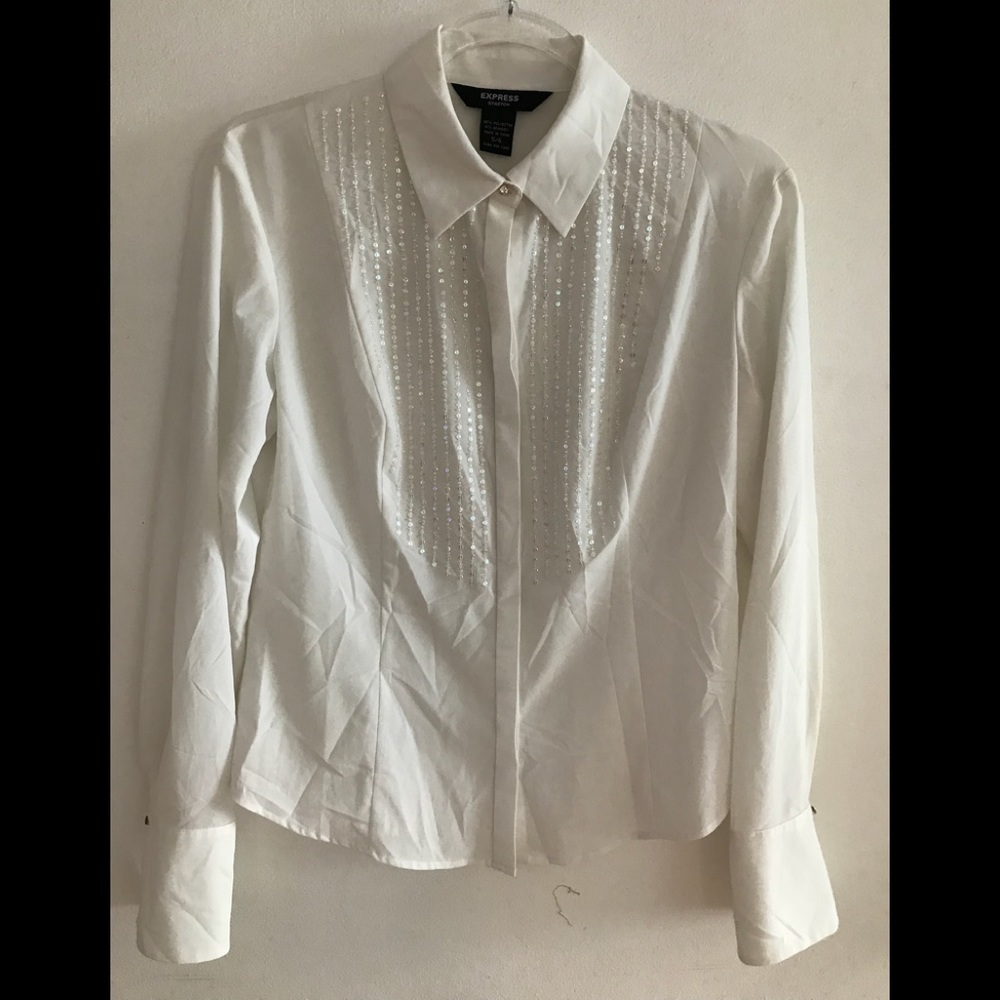 Express White Blouse with Crystal Beading